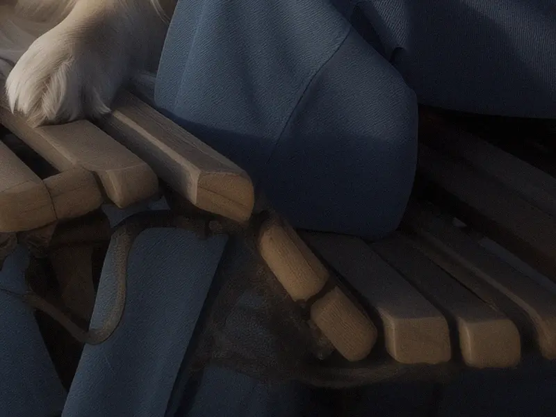 Close-up showing an AI-generated bench where a leg clips through the wooden slats