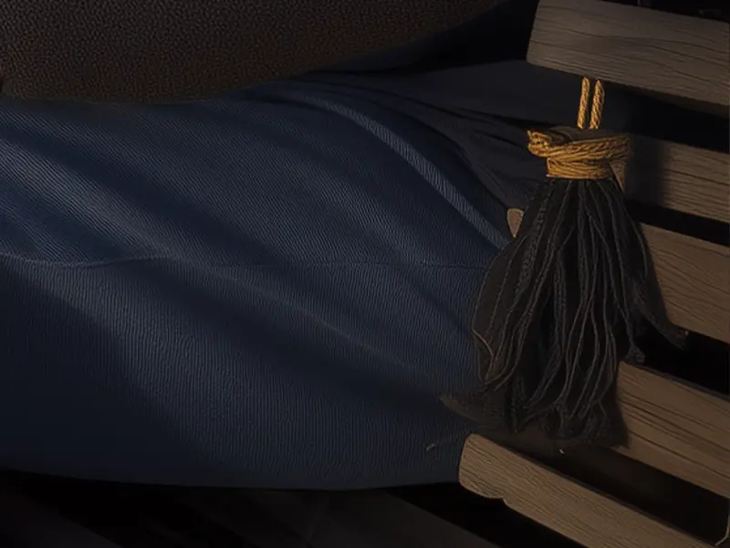 Close-up of a bench with an unnatural hanging tassel detail that doesn’t connect realistically