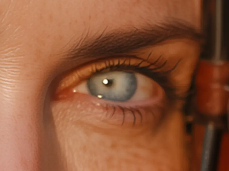 Close-up of a blue eye with an off-center pupil, a subtle AI-generated portrait error
